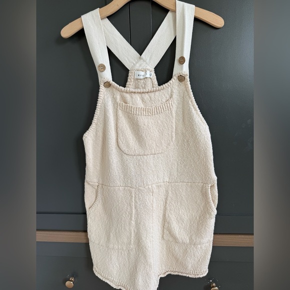 Anthropologie Mable Cream Knit Overall Romper Oatmeal Light Tan Color • L - Picture 9 of 9